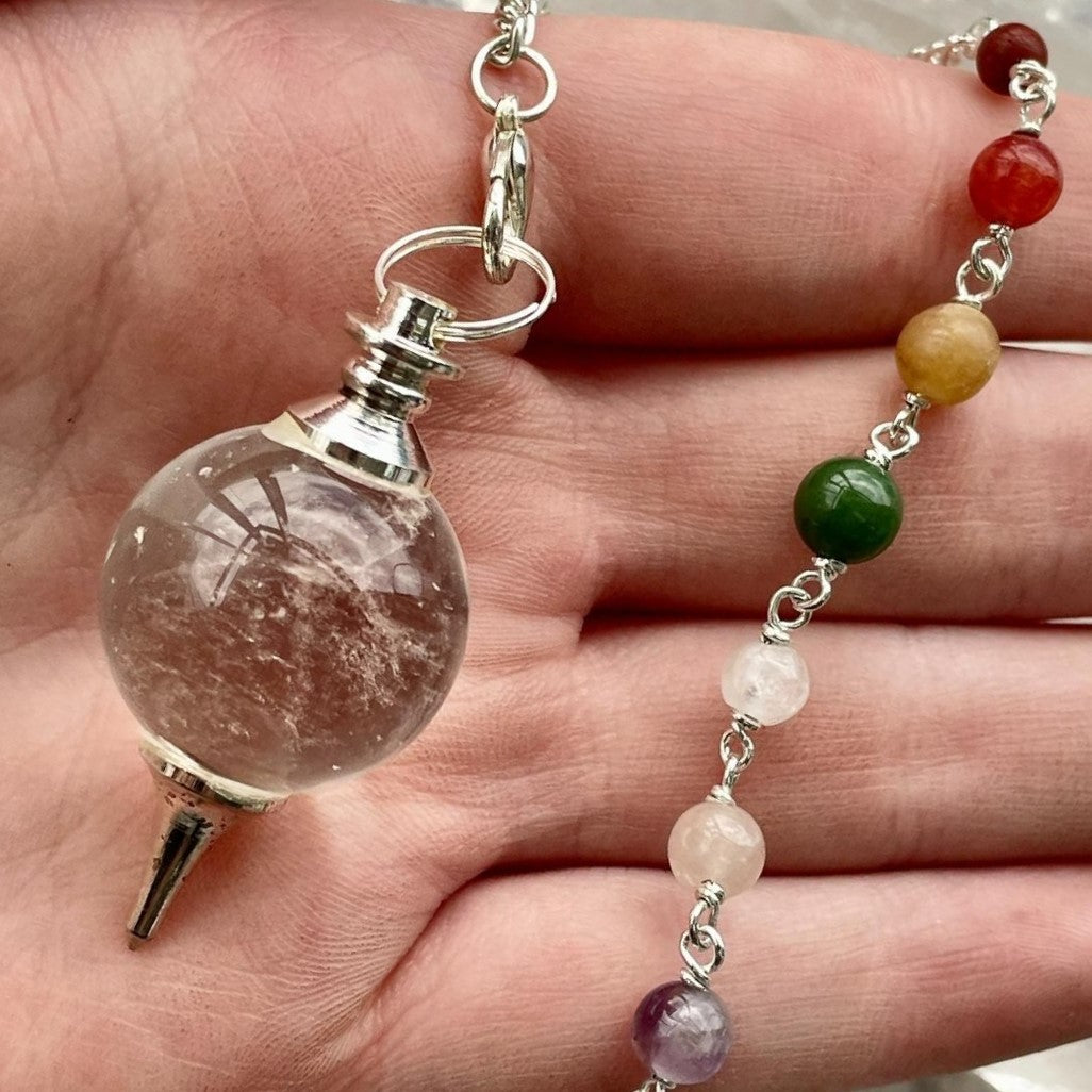 Clear Qtz-Ball Pendulum-Chakra Chain Clear Qtz-Ball Pendulum-Chakra Chain